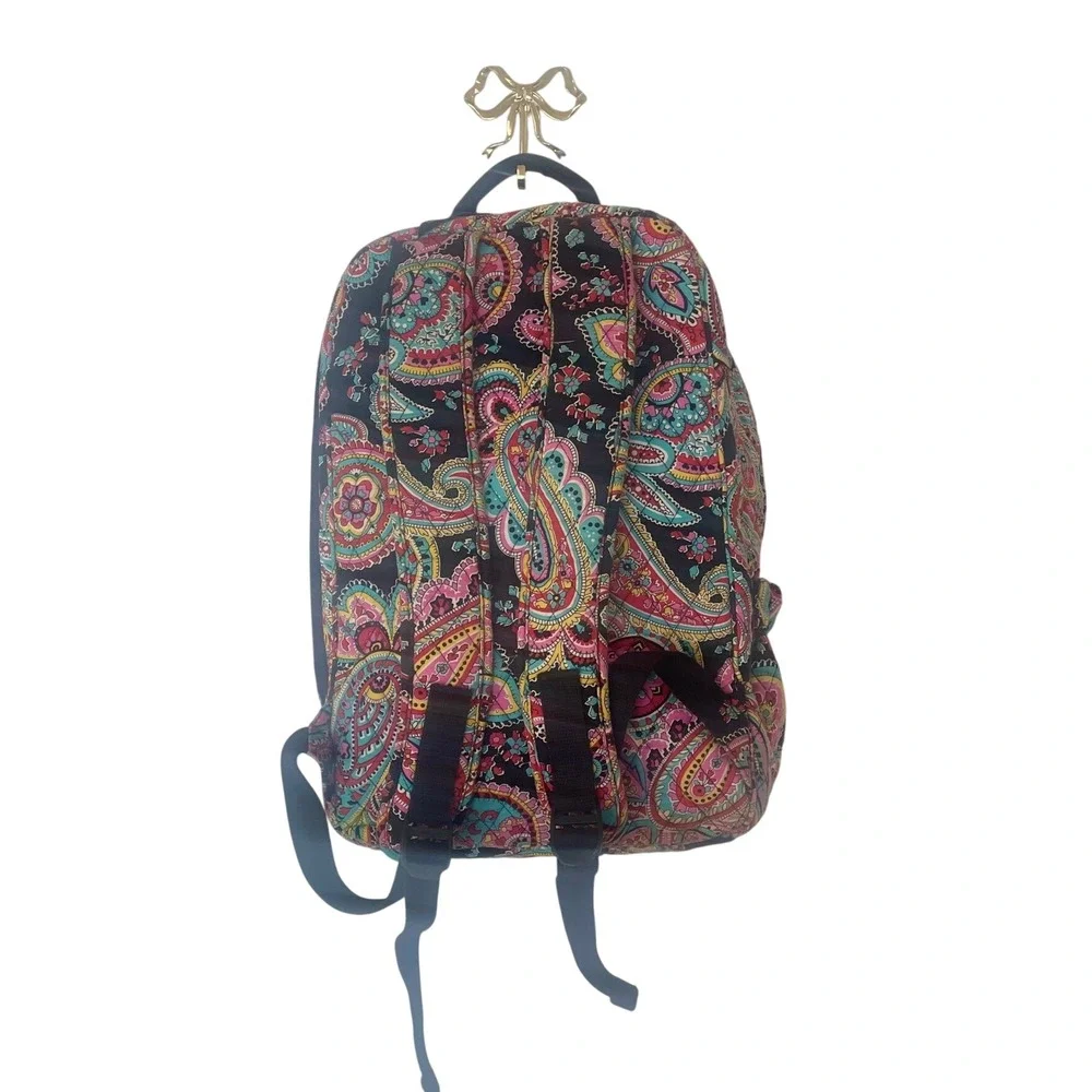 Vera Bradley Campus Backpack Black Multi Color Paisley Quilted Cotton Travel Bag